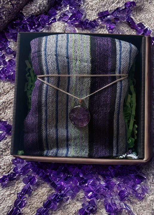 Boho подарочный набор для женщины – шарф и кулон с аметистом